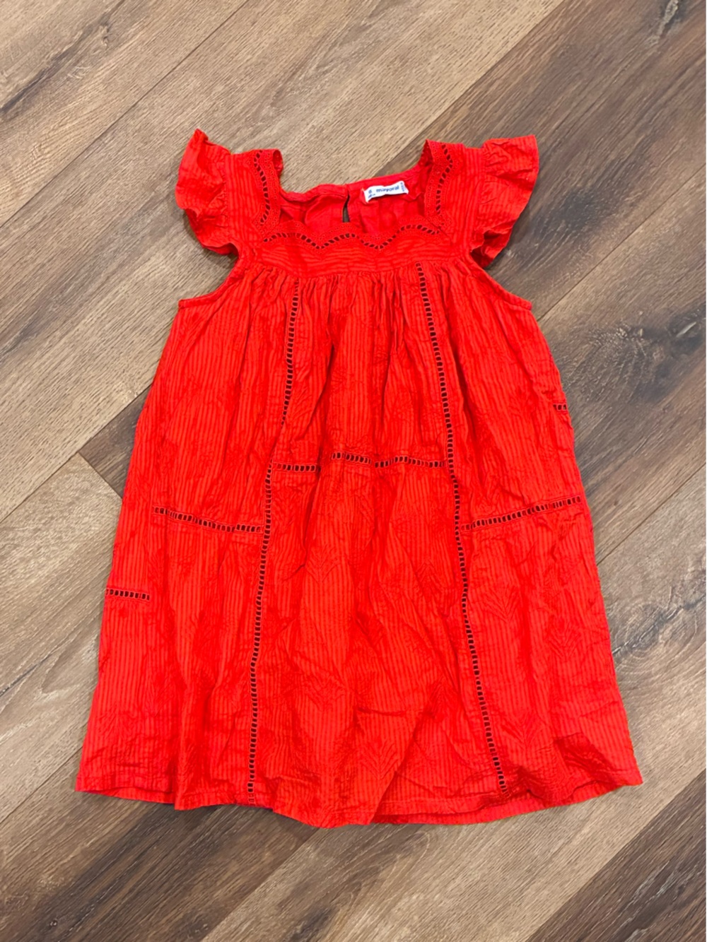 Mayoral Red Eyelet Dress Lined Flutter Sleeves Summer Fall Outfit 6 Girl